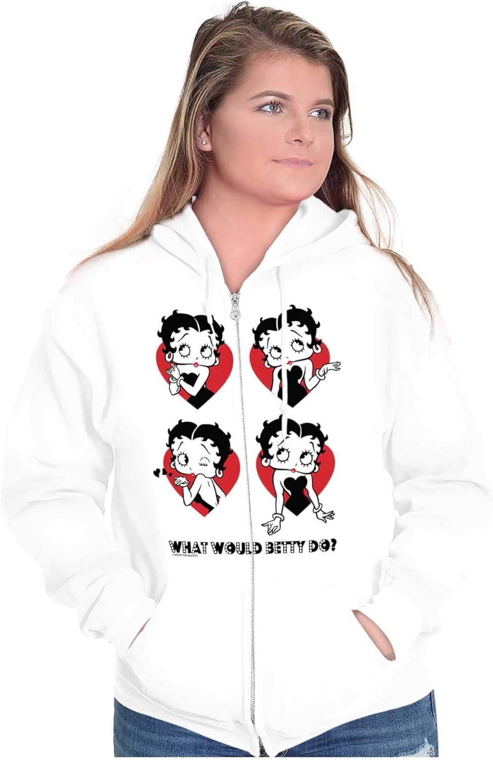 imageBrisco Brands Betty Boop What Would She Hearts Zip Hoodie Sweatshirt WomenWhite