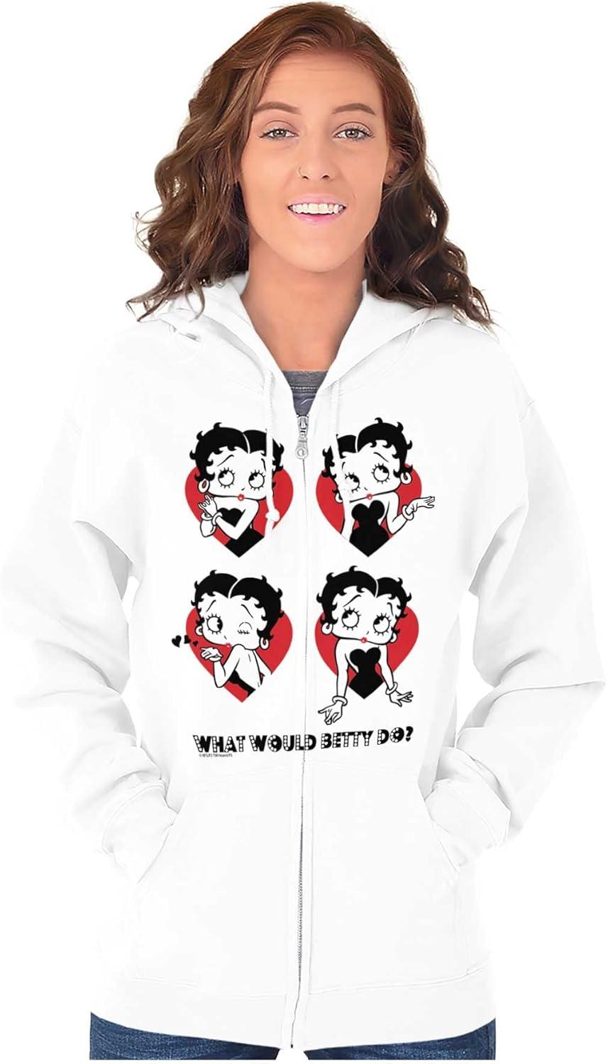 imageBrisco Brands Betty Boop What Would She Hearts Zip Hoodie Sweatshirt WomenWhite