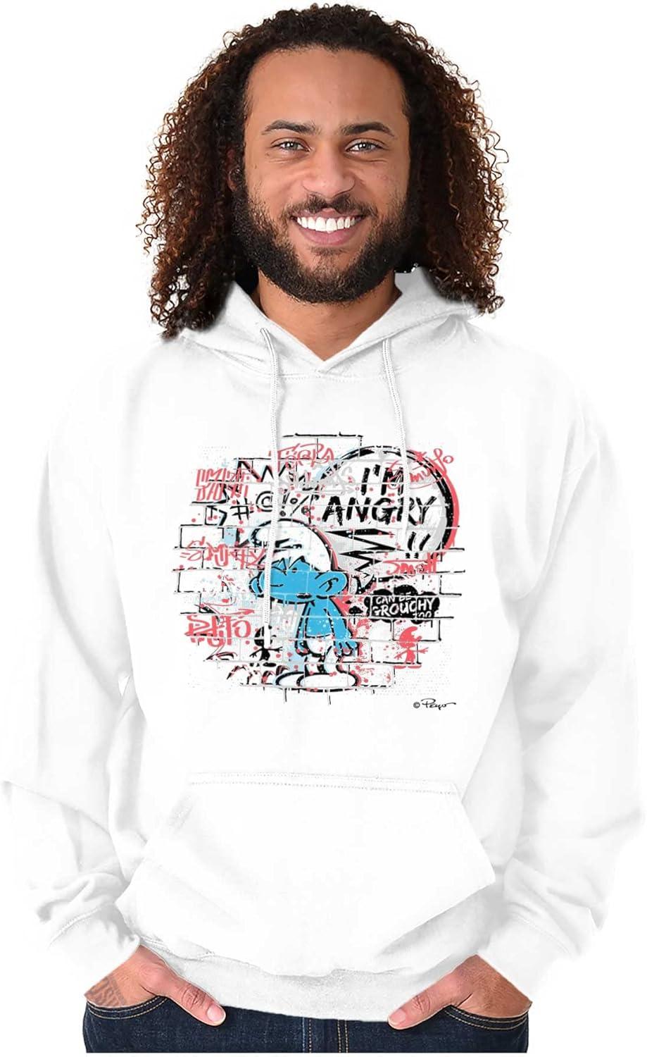 imageBrisco Brands Grouchy Smurf Angry Cranky Cartoon Hoodie Sweatshirt Women MenWhite