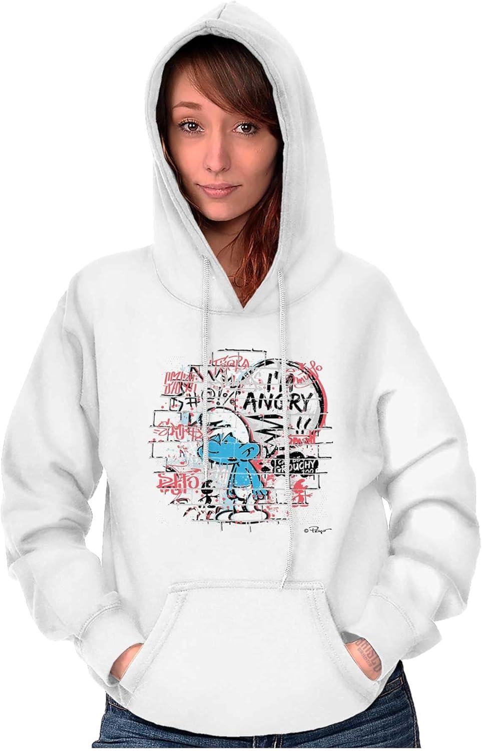 imageBrisco Brands Grouchy Smurf Angry Cranky Cartoon Hoodie Sweatshirt Women MenWhite