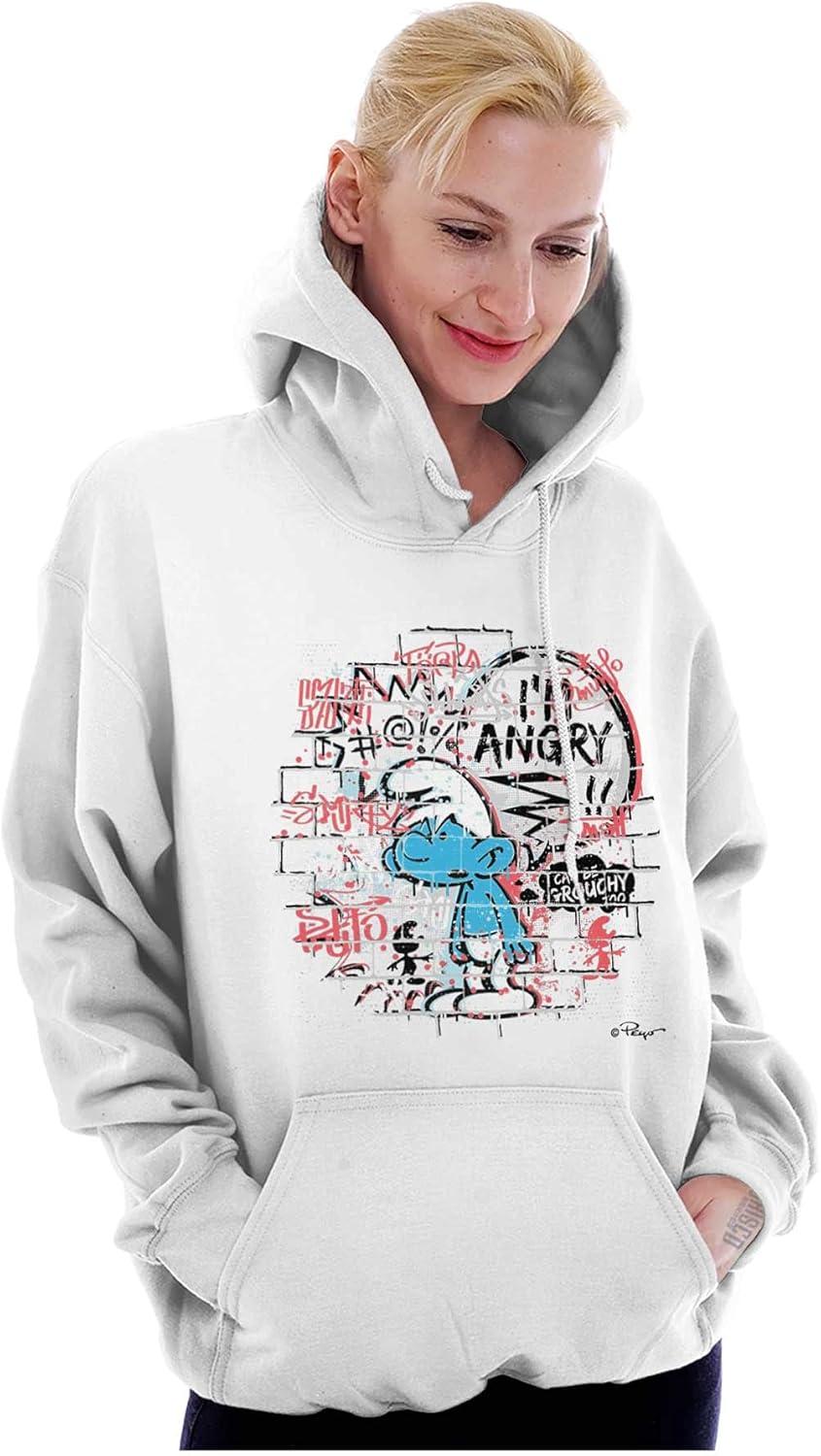 imageBrisco Brands Grouchy Smurf Angry Cranky Cartoon Hoodie Sweatshirt Women MenWhite