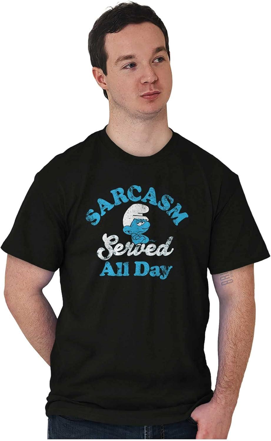imageBrisco Brands Grouchy Smurf Sarcasm All Day Cartoon Graphic T Shirt Men or WomenBlack