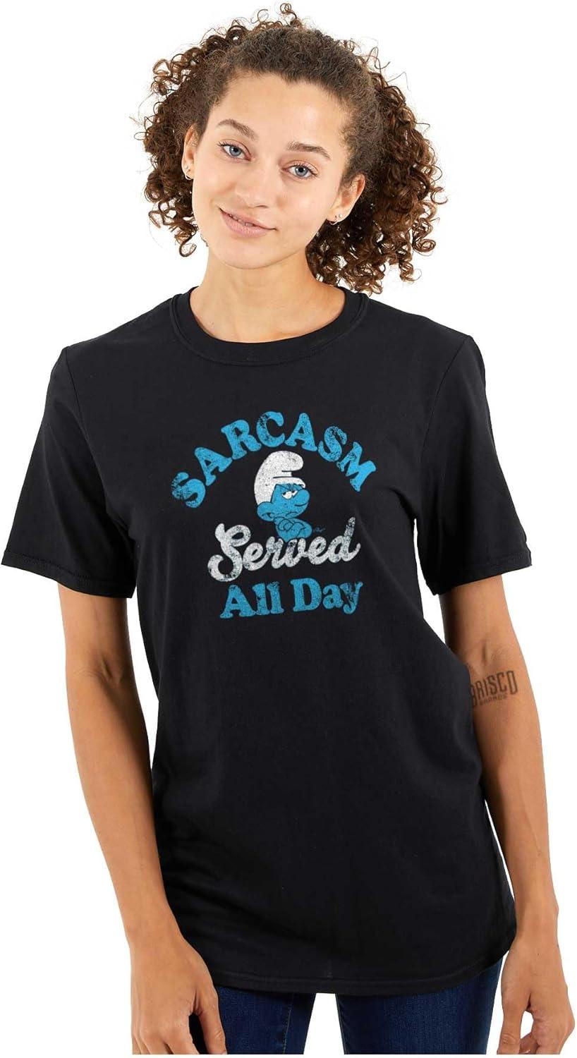 imageBrisco Brands Grouchy Smurf Sarcasm All Day Cartoon Graphic T Shirt Men or WomenBlack