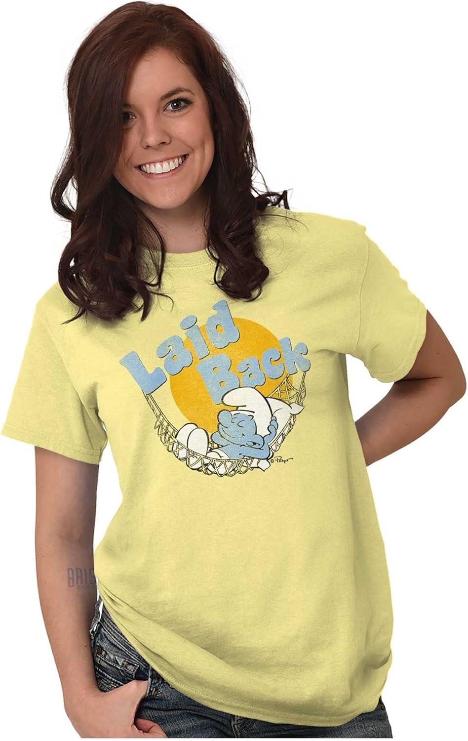 imageBrisco Brands Lazy Sleepy Smurf Laid Back Cartoon Graphic T Shirt Men or WomenYellow Haze