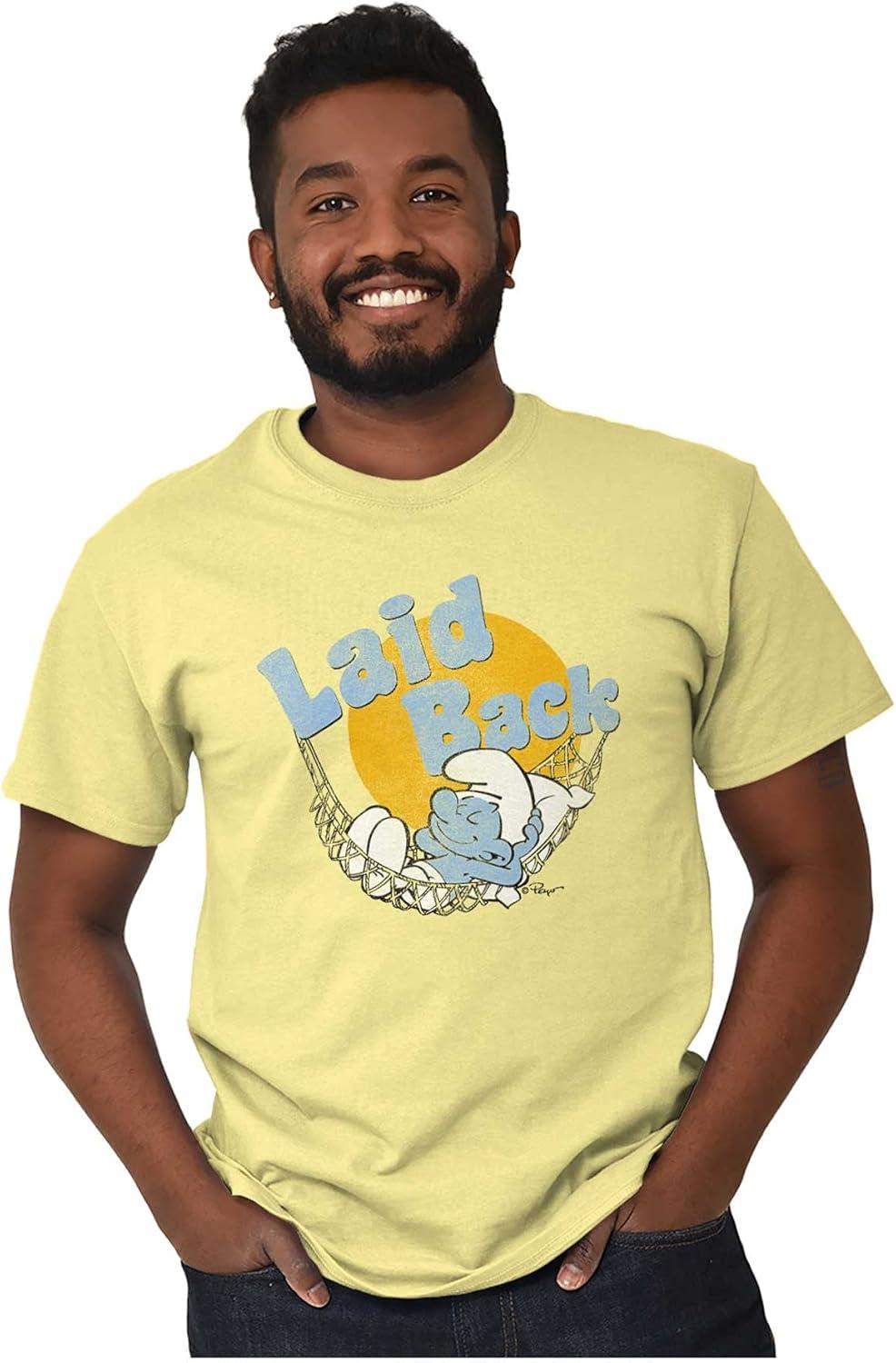 imageBrisco Brands Lazy Sleepy Smurf Laid Back Cartoon Graphic T Shirt Men or WomenYellow Haze