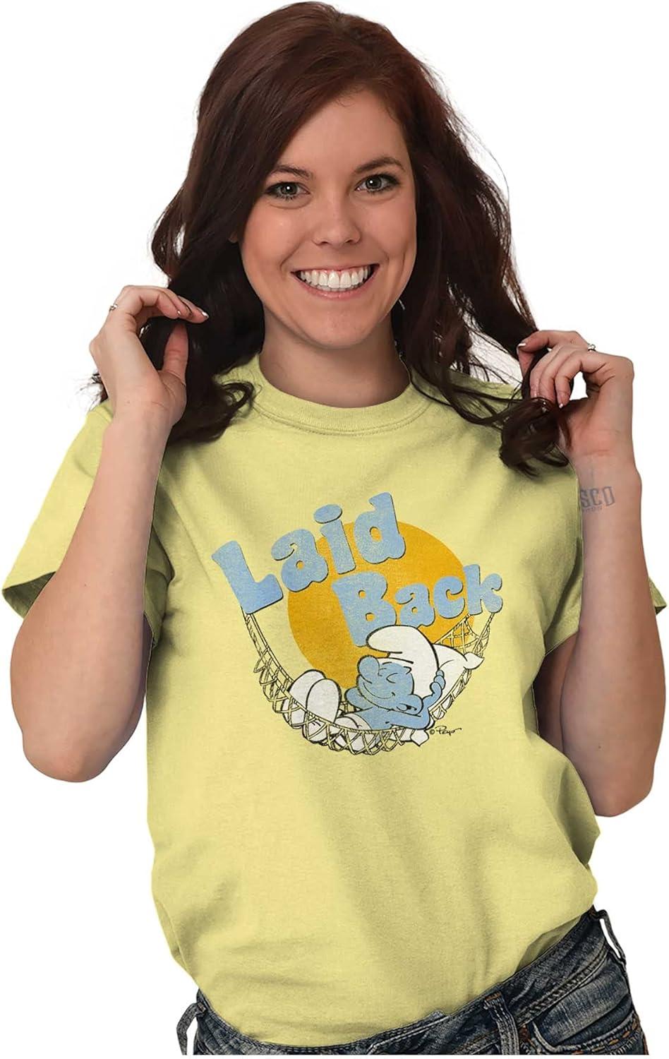 imageBrisco Brands Lazy Sleepy Smurf Laid Back Cartoon Graphic T Shirt Men or WomenYellow Haze