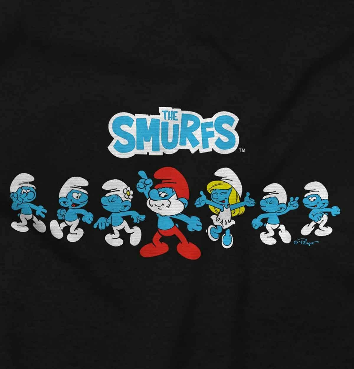imageBrisco Brands Smurfs 80s Retro Cartoon Characters Womens Slim Fit Graphic TeeBlack