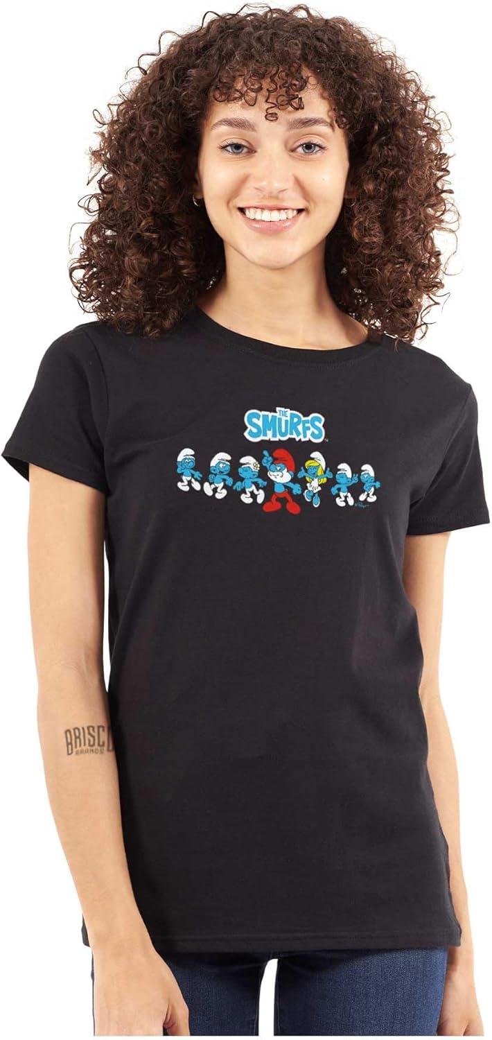 imageBrisco Brands Smurfs 80s Retro Cartoon Characters Womens Slim Fit Graphic TeeBlack