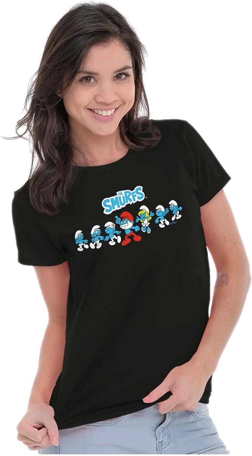 imageBrisco Brands Smurfs 80s Retro Cartoon Characters Womens Slim Fit Graphic TeeBlack