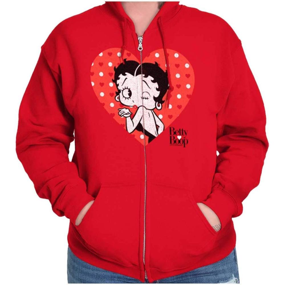 imageBrisco Brands Betty Boop Blowing Kisses Adorable Zip Hoodie Sweatshirt WomenRed