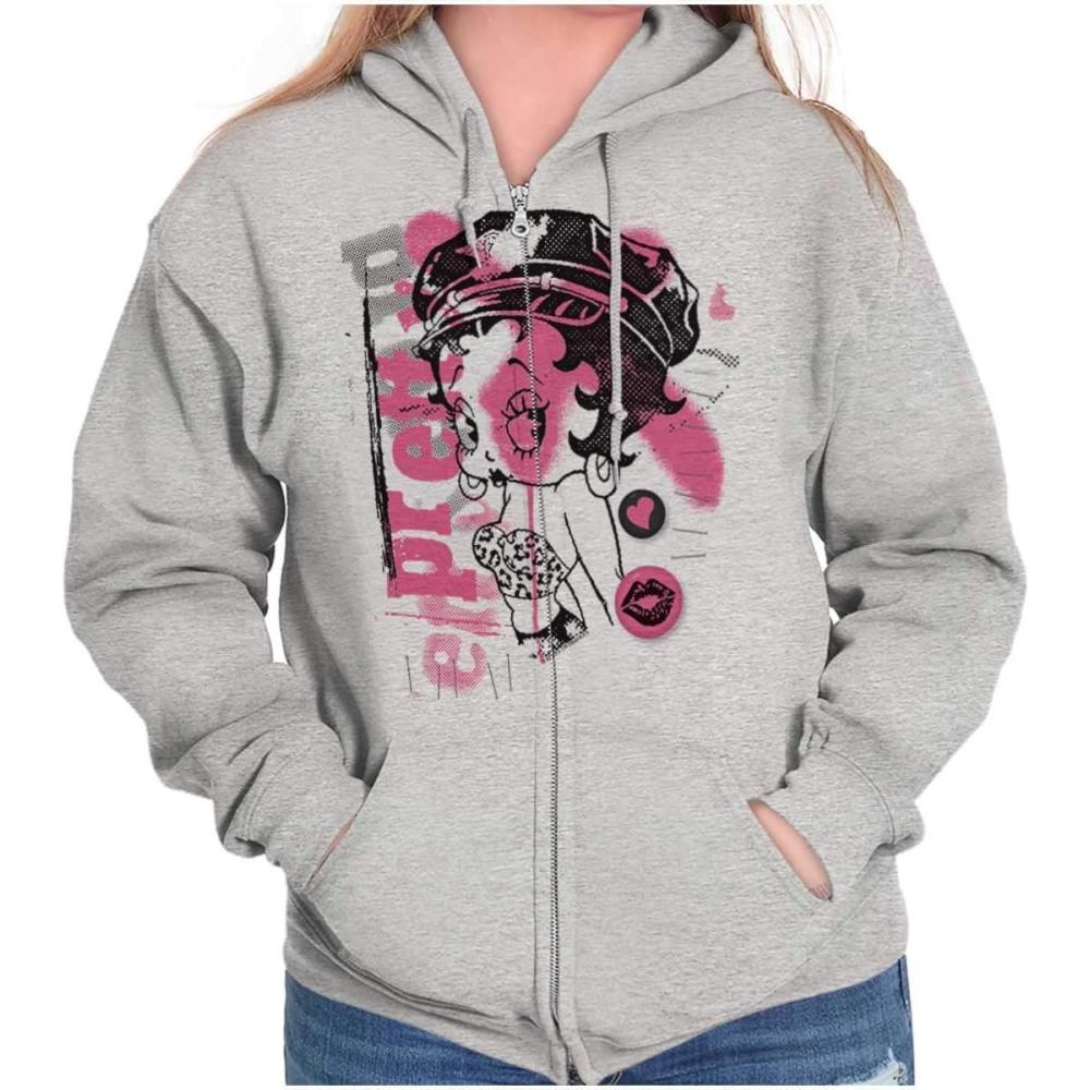 imageBrisco Brands Betty Boop Pretty Punk Paint Splatter Zip Hoodie Sweatshirt WomenSport Grey