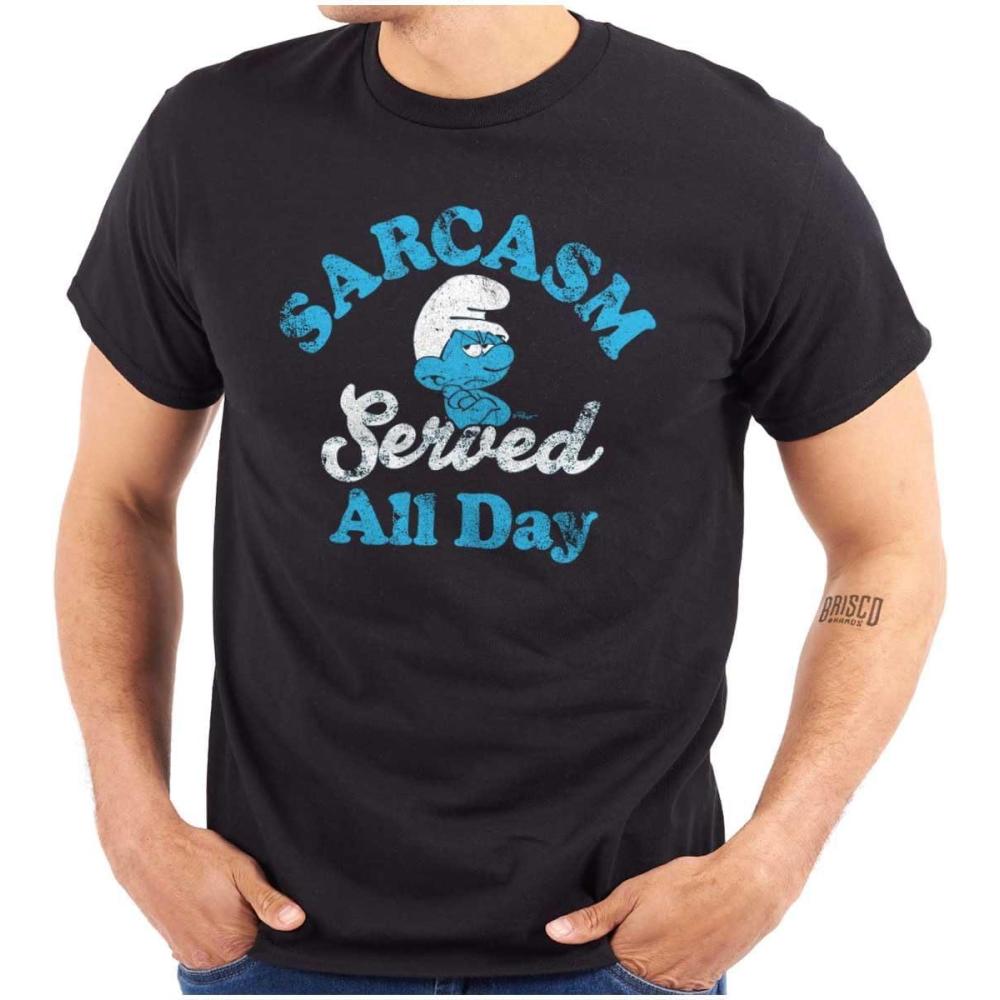 imageBrisco Brands Grouchy Smurf Sarcasm All Day Cartoon Graphic T Shirt Men or WomenBlack