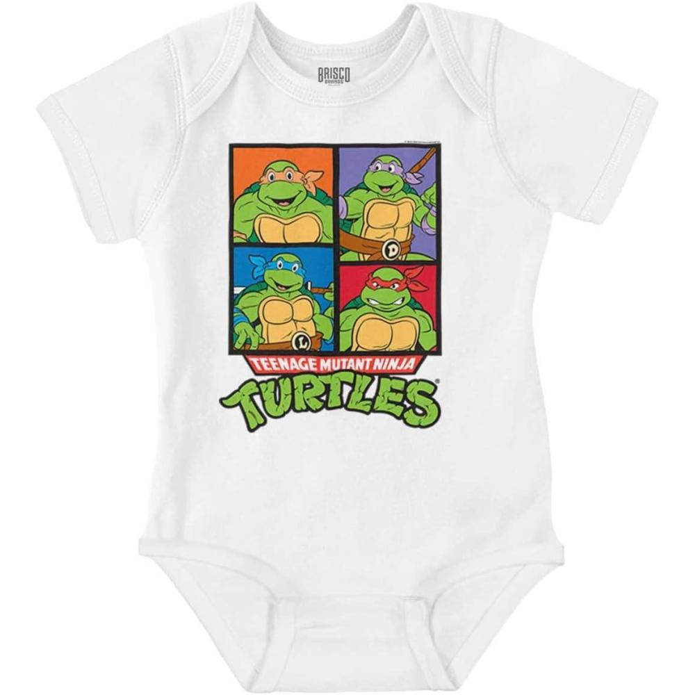 imageBrisco Brands TMNT Ninja Turtles Cartoon Squares Baby Romper Boys or GirlsWhite