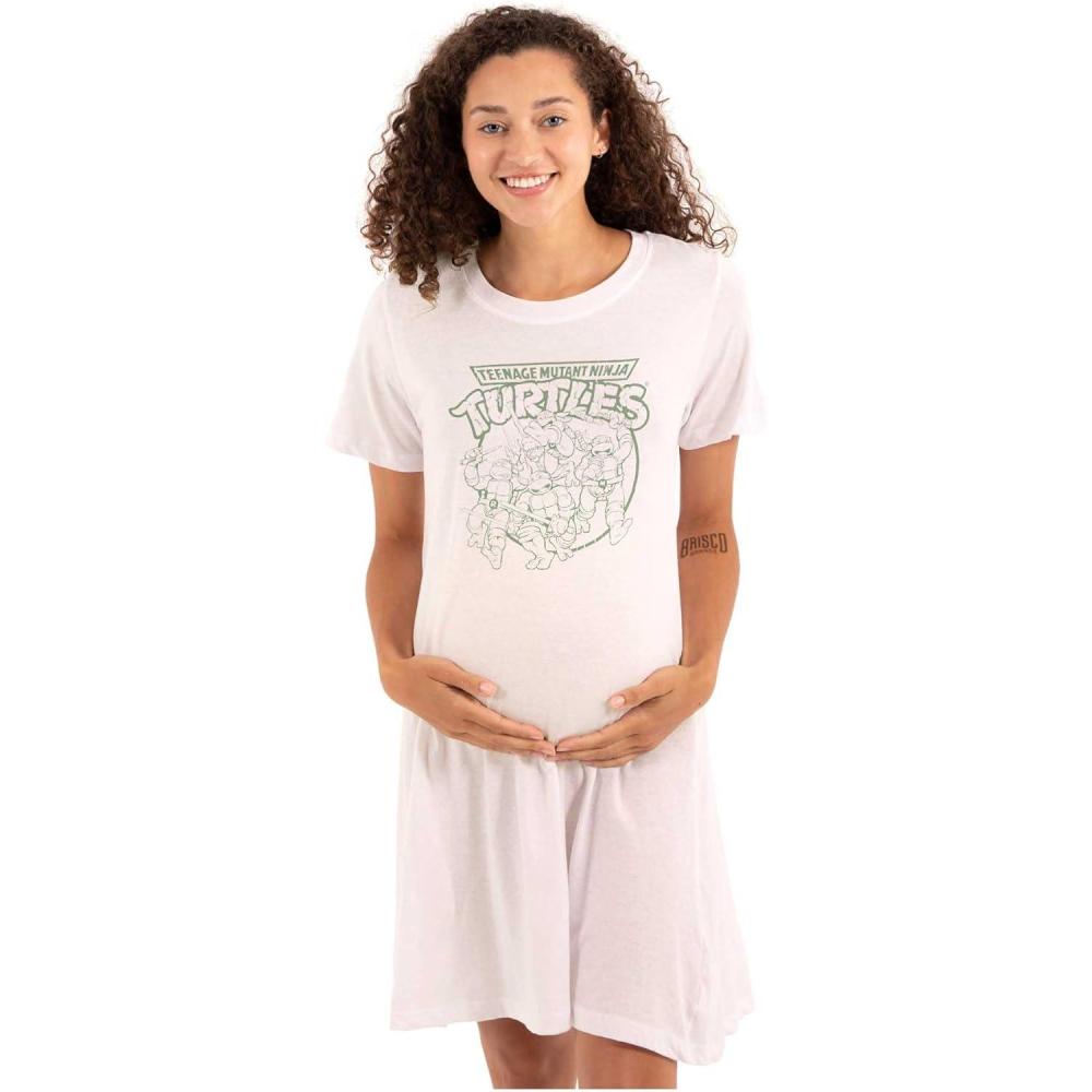 imageWomens Maternity TMNT Retro Ninja Turtles Cartoon Pregnancy DressWhite