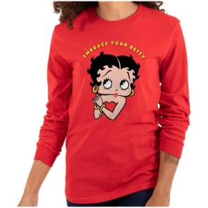 Betty Boop Cartoon Cute Motivational Women’s Long Sleeve T Shirt(Red)