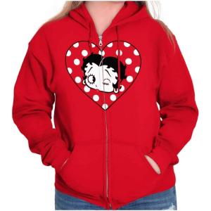 Betty Boop Wink and a Kiss Polka Dots Zip Hoodie Sweatshirt Women(Red)