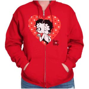 Brisco Brands Betty Boop Blowing Kisses Adorable Zip Hoodie Sweatshirt Women(Red)
