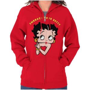 Brisco Brands Betty Boop Cartoon Cute Motivational Zip Hoodie Sweatshirt Women(Red)