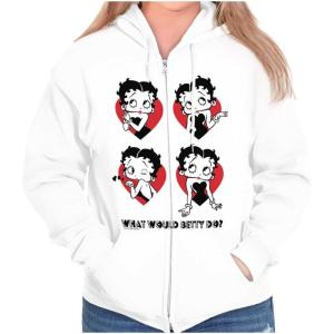 Brisco Brands Betty Boop What Would She Hearts Zip Hoodie Sweatshirt Women(White)