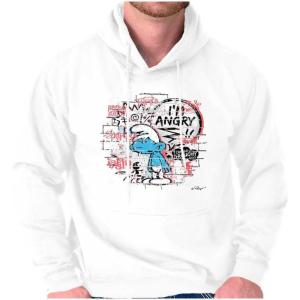 Brisco Brands Grouchy Smurf Angry Cranky Cartoon Hoodie Sweatshirt Women Men(White)