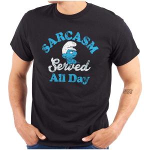 Brisco Brands Grouchy Smurf Sarcasm All Day Cartoon Graphic T Shirt Men or Women(Black)