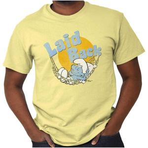 Brisco Brands Lazy Sleepy Smurf Laid Back Cartoon Graphic T Shirt Men or Women(Yellow Haze)