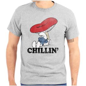 Brisco Brands Smurf Mushroom Chillin’ Retro Cartoon Graphic T Shirt Men or Women(Sport Grey)