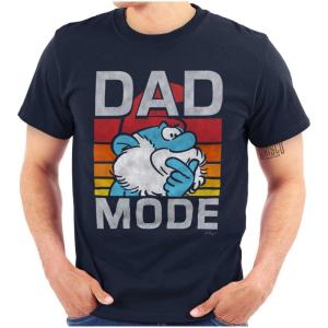 Funny Papa Smurf Cartoon Dad Mode Mens Graphic T Shirt Tees(Navy)