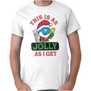 Santa Grumpy Smurf Jolly Christmas Graphic T Shirt Men or Women(White)