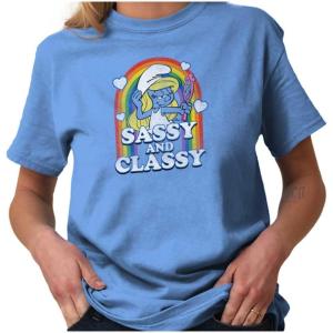 Smurfette Sassy Classy Smurf Rainbow Womens Graphic T Shirt Tees(Sky)