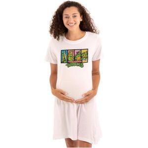 Womens Maternity TMNT 90s Retro Turtle Cartoon Logo Pregnancy Dress(White)