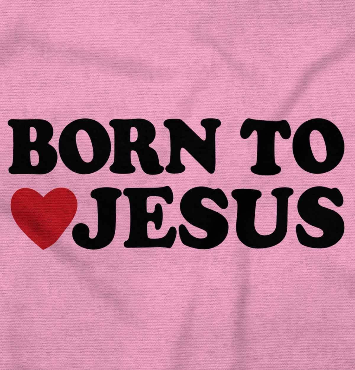 imageBrisco Brands Born to Love Jesus Christ Religious Baby Romper Boys or GirlsPink