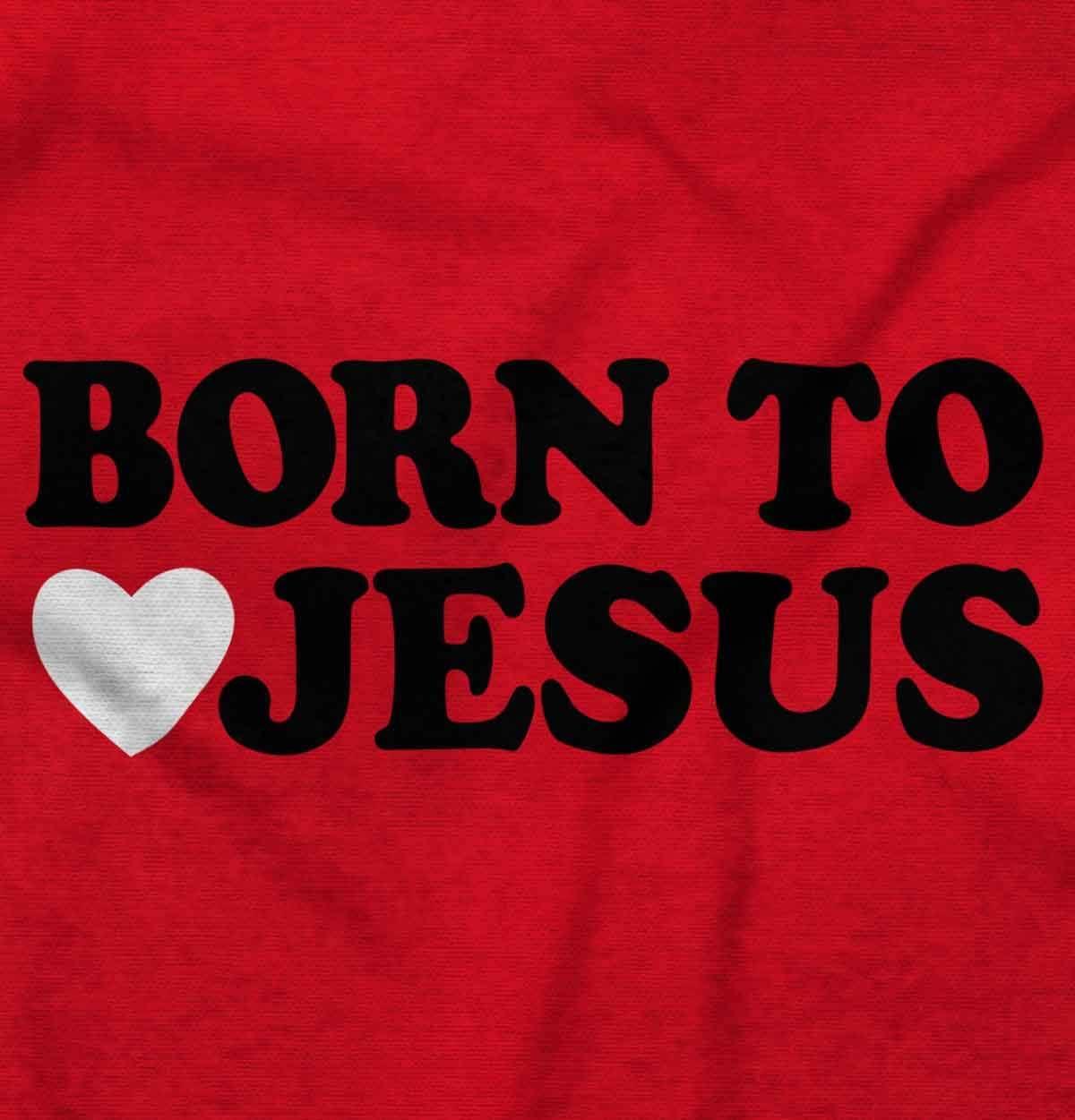 imageBrisco Brands Born to Love Jesus Christ Religious Baby Romper Boys or GirlsRed
