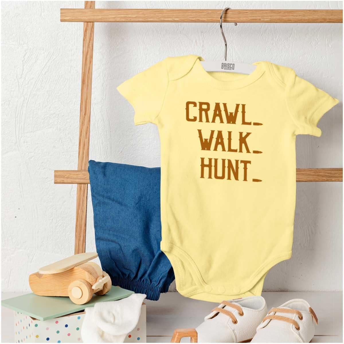 imageBrisco Brands Crawl Walk Hunt Hunting Life Baby Romper Boys or GirlsBanana