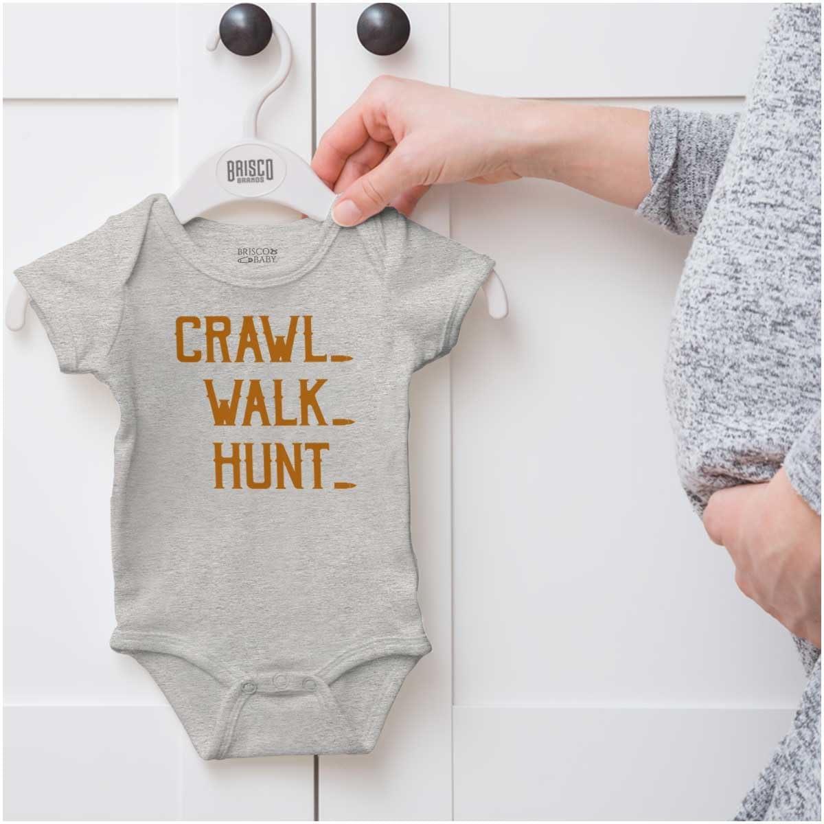 imageBrisco Brands Crawl Walk Hunt Hunting Life Baby Romper Boys or GirlsHeather
