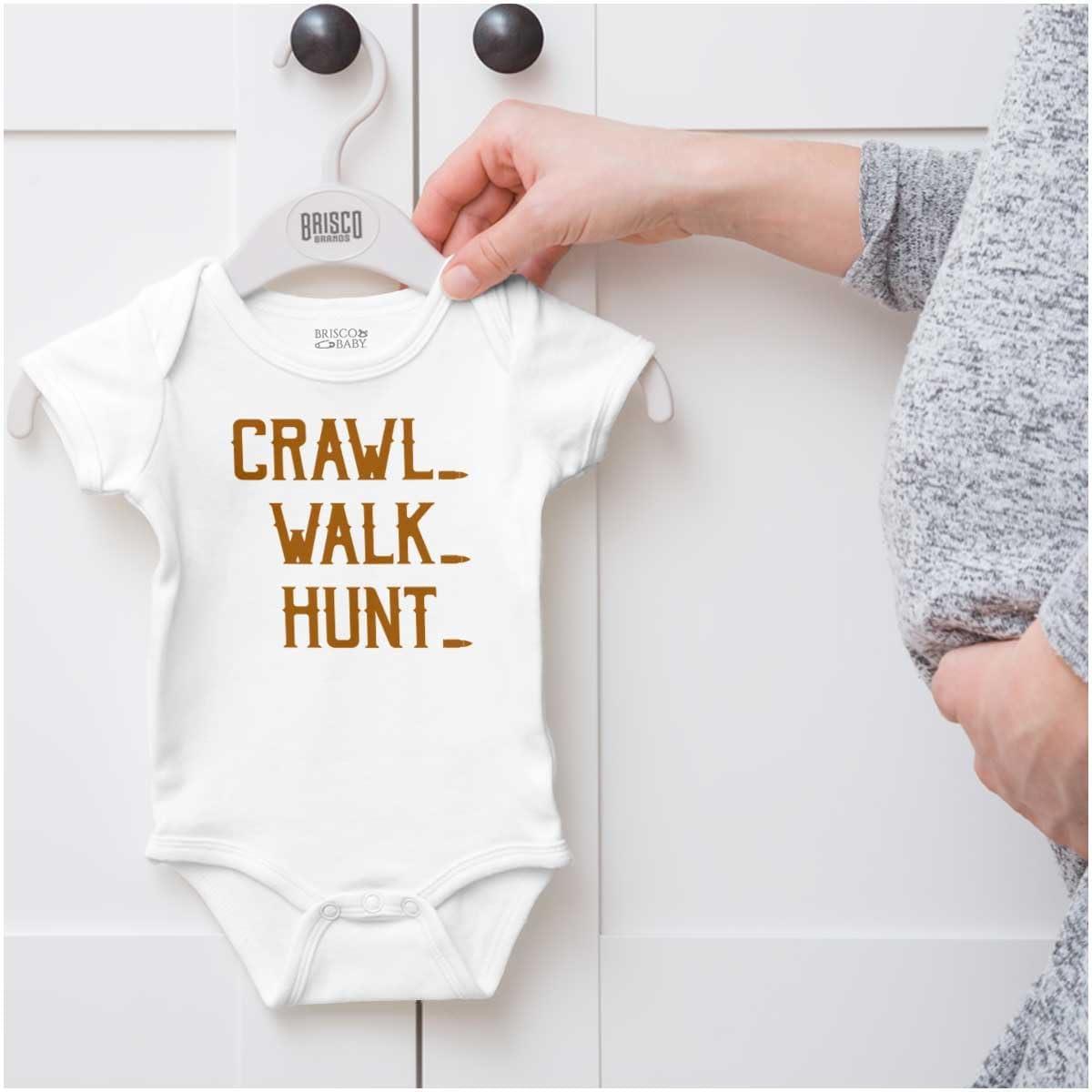 imageBrisco Brands Crawl Walk Hunt Hunting Life Baby Romper Boys or GirlsWhite