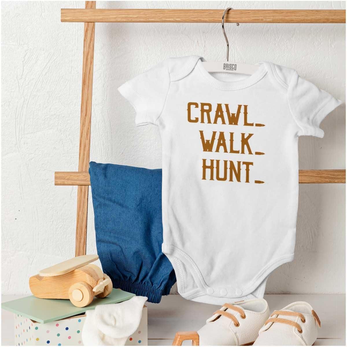 imageBrisco Brands Crawl Walk Hunt Hunting Life Baby Romper Boys or GirlsWhite