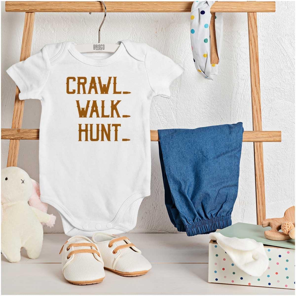 imageBrisco Brands Crawl Walk Hunt Hunting Life Baby Romper Boys or GirlsWhite