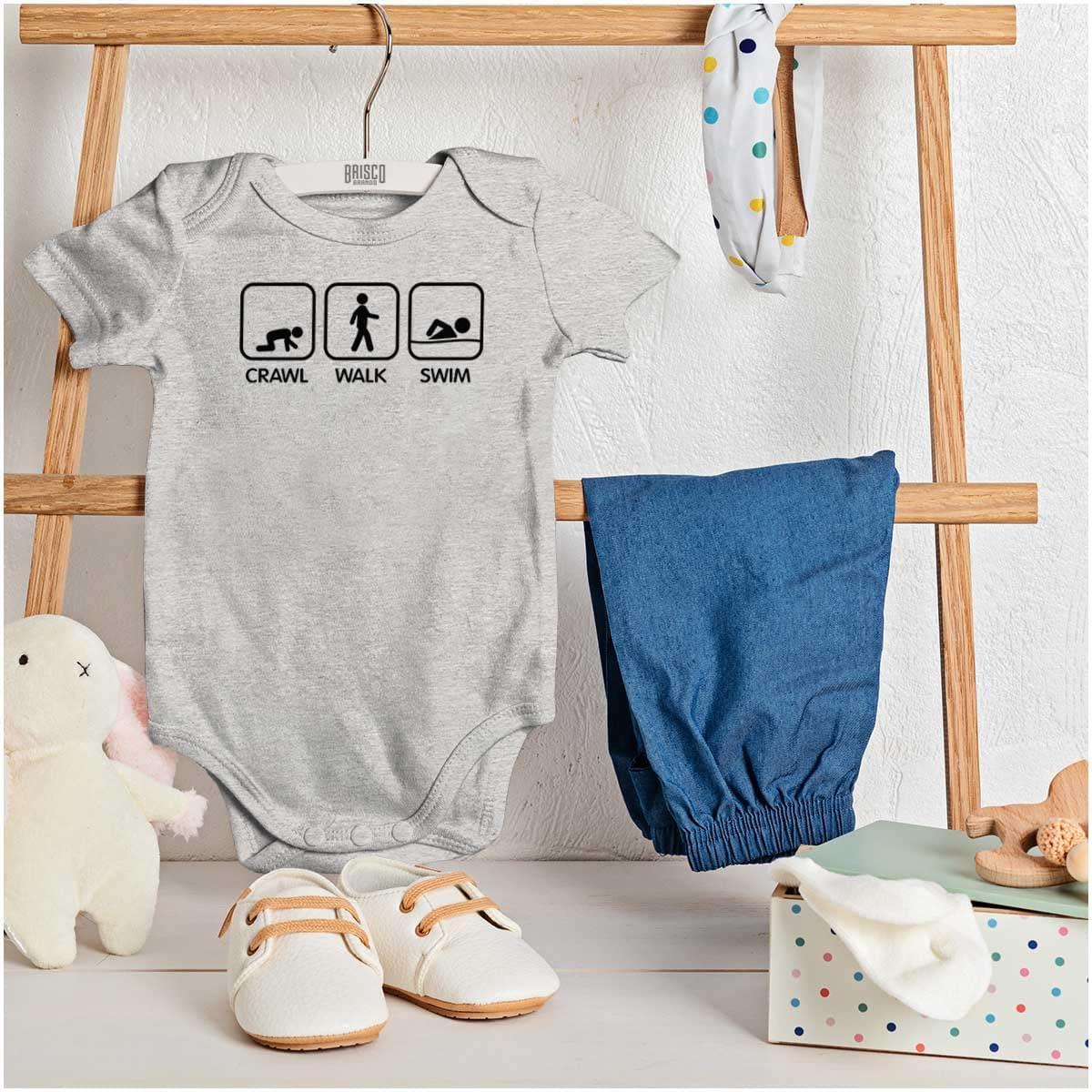imageBrisco Brands Crawl Walk Swim Athletic Baby Romper Boys or GirlsHeather