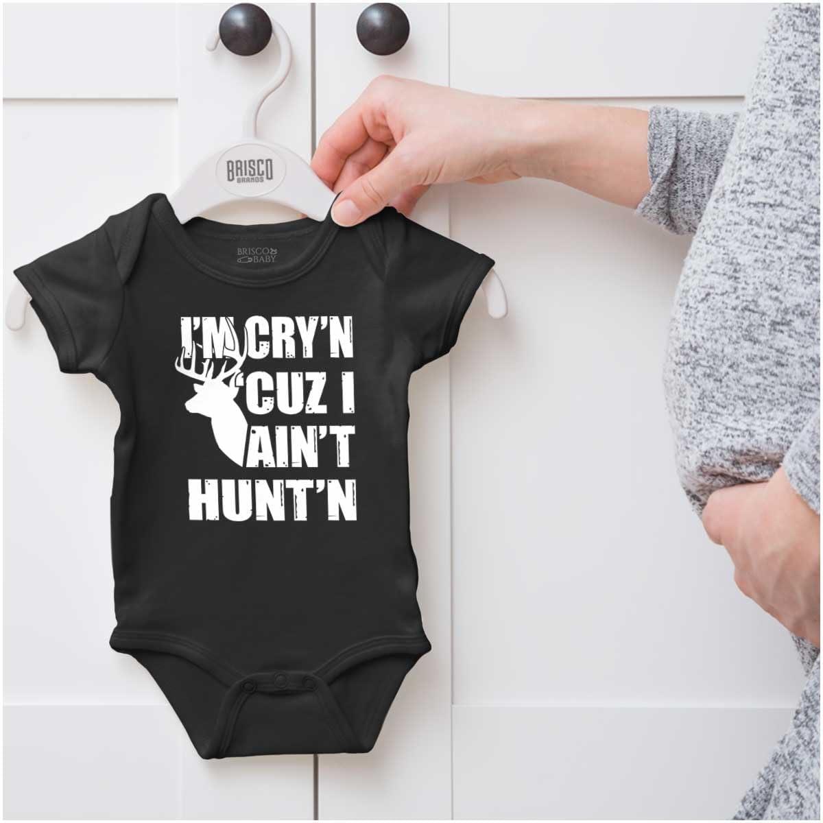 imageBrisco Brands Crying Because Not Hunting Hunter Baby Romper Boys or GirlsBlack