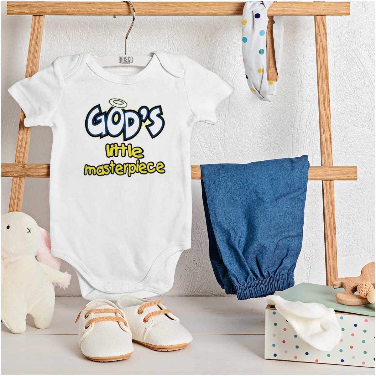 imageBrisco Brands Gods Little Masterpiece Christian Baby Romper Boys or GirlsWhite