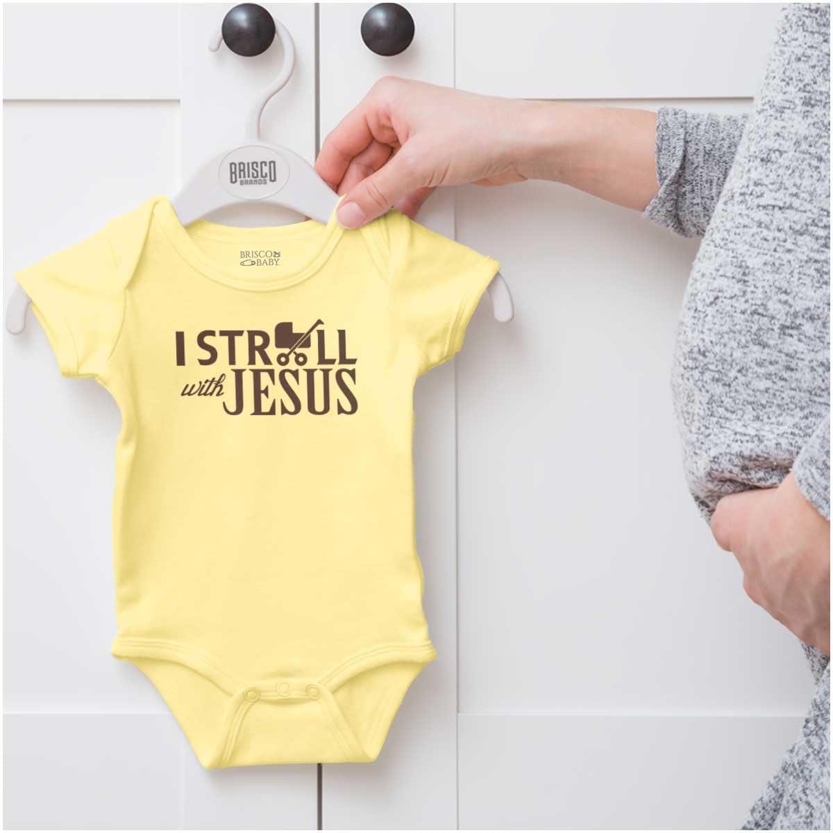 imageBrisco Brands I Stroll Jesus Christian Religious Baby Romper Boys or GirlsBanana