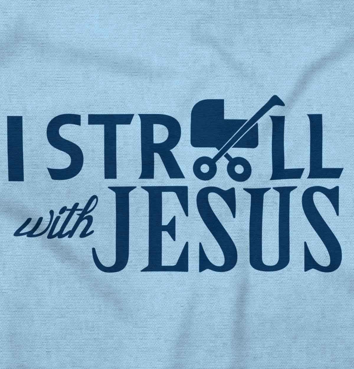 imageBrisco Brands I Stroll Jesus Christian Religious Baby Romper Boys or GirlsLight Blue