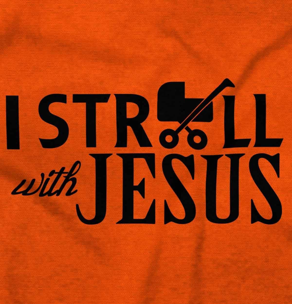 imageBrisco Brands I Stroll Jesus Christian Religious Baby Romper Boys or GirlsOrange