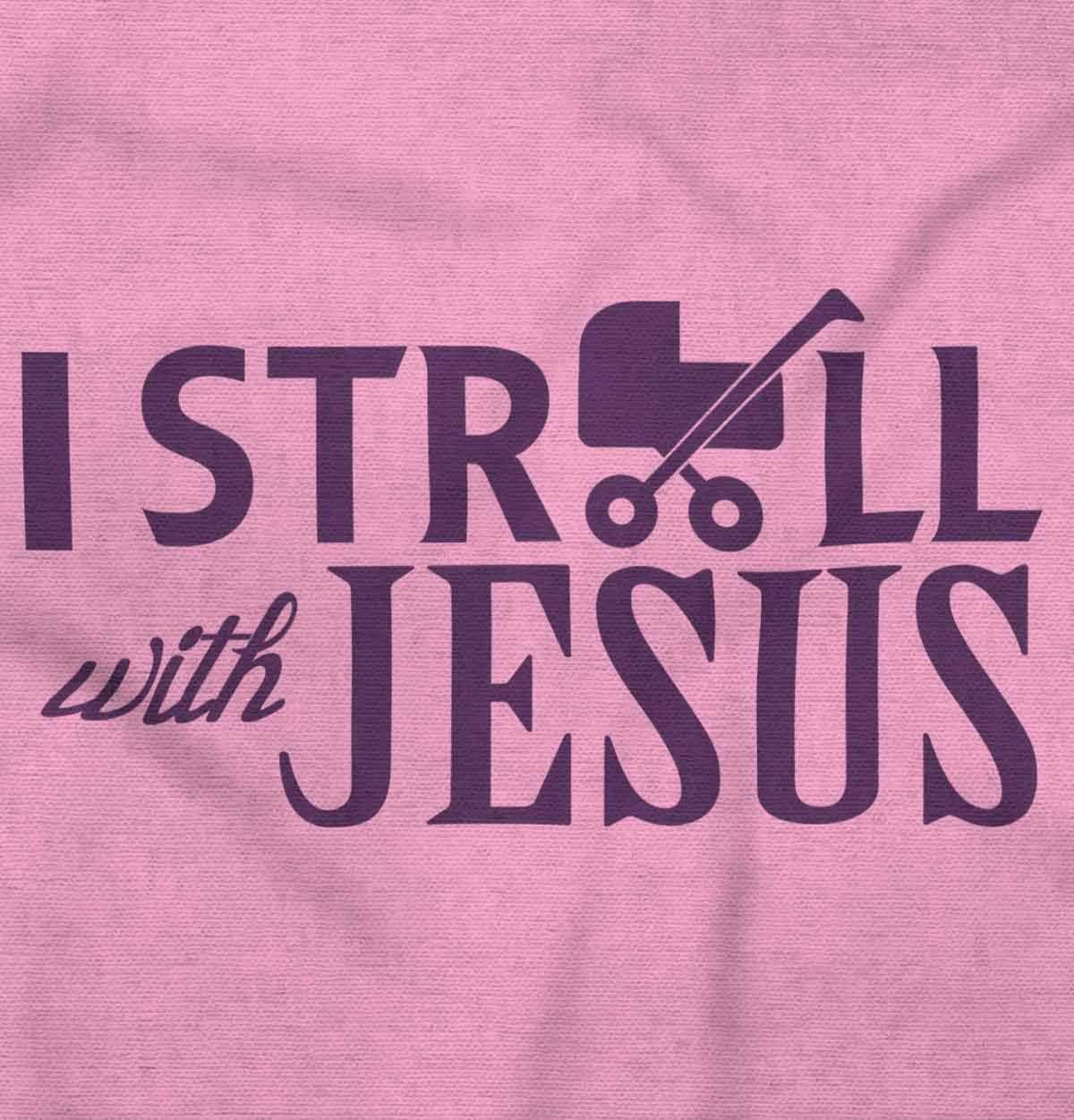 imageBrisco Brands I Stroll Jesus Christian Religious Baby Romper Boys or GirlsPink