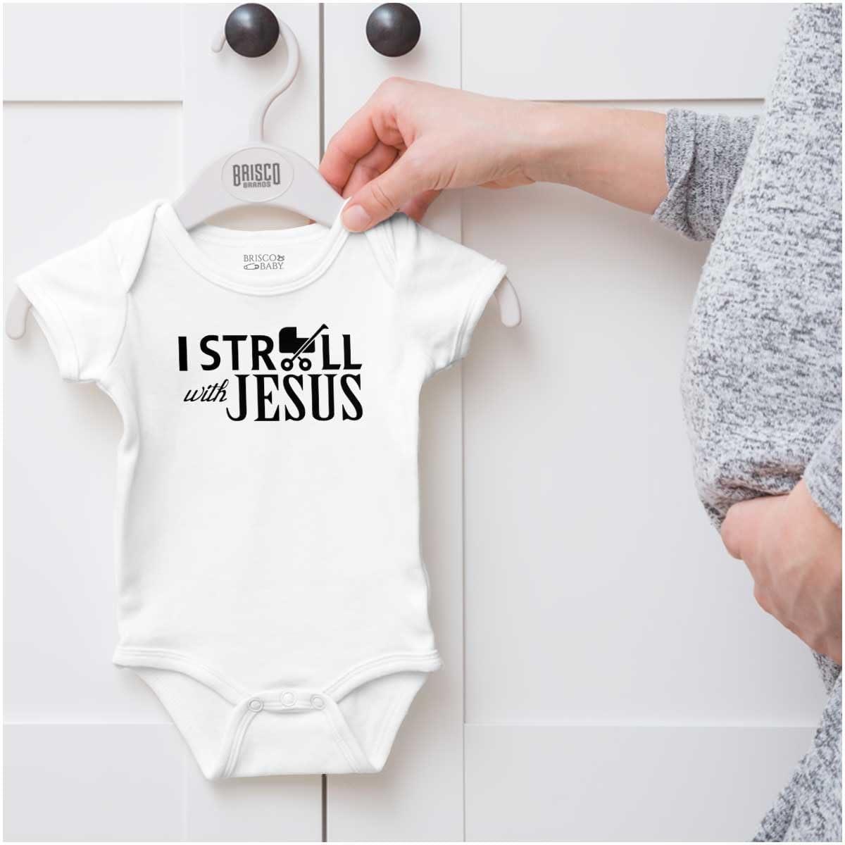 imageBrisco Brands I Stroll Jesus Christian Religious Baby Romper Boys or GirlsWhite