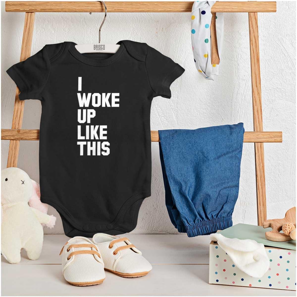 imageBrisco Brands I Woke Up Like This Sleepy Naptime Baby Romper Boys or GirlsBlack