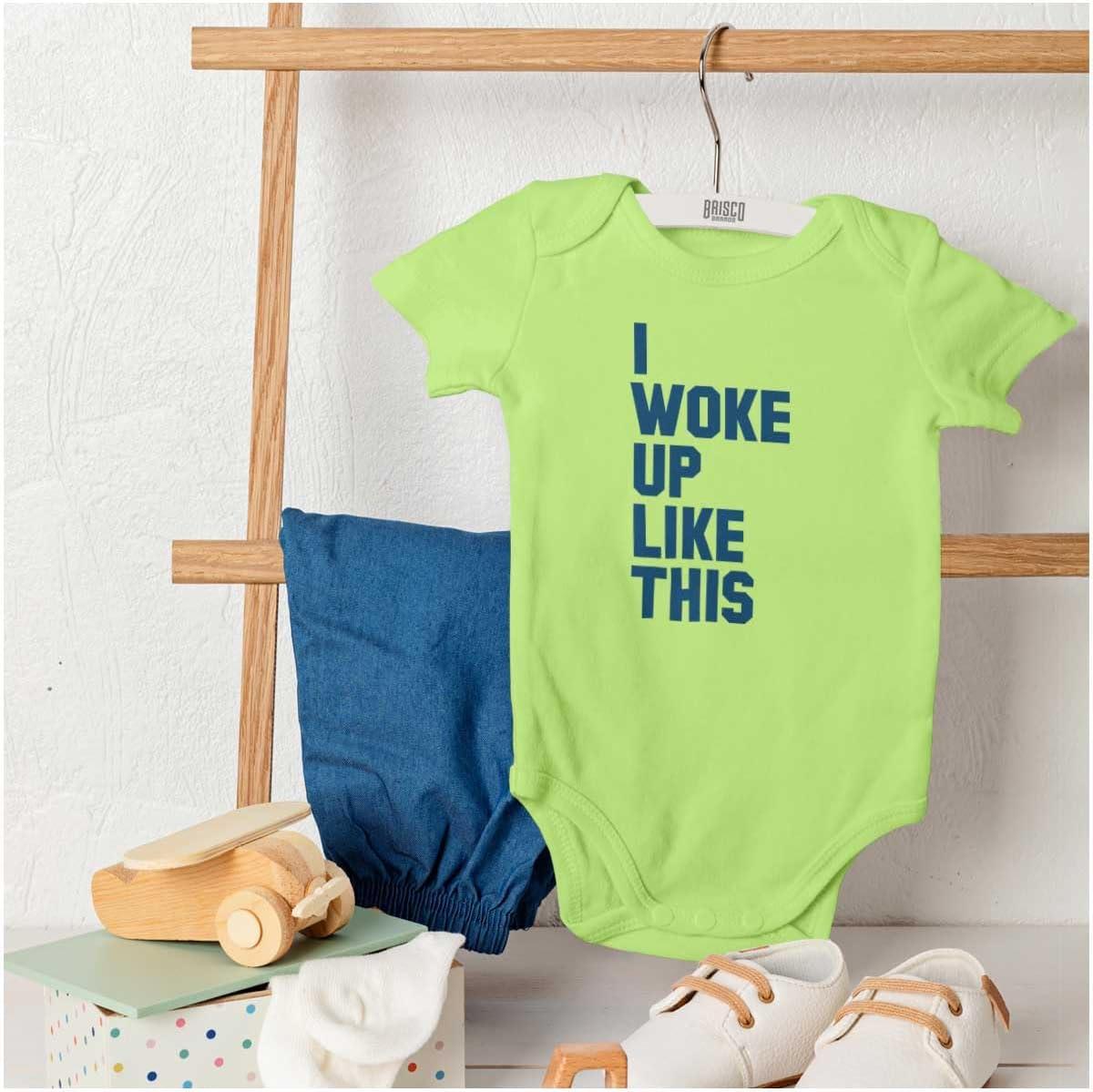 imageBrisco Brands I Woke Up Like This Sleepy Naptime Baby Romper Boys or GirlsKey Lime