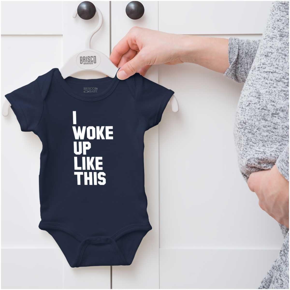 imageBrisco Brands I Woke Up Like This Sleepy Naptime Baby Romper Boys or GirlsNavy