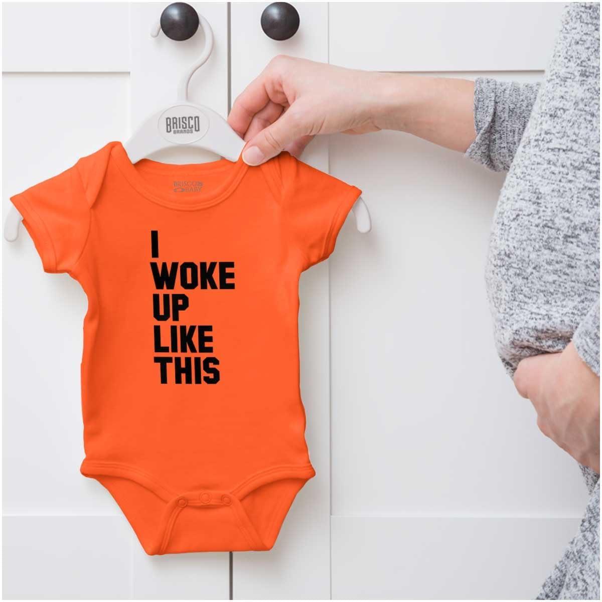 imageBrisco Brands I Woke Up Like This Sleepy Naptime Baby Romper Boys or GirlsOrange